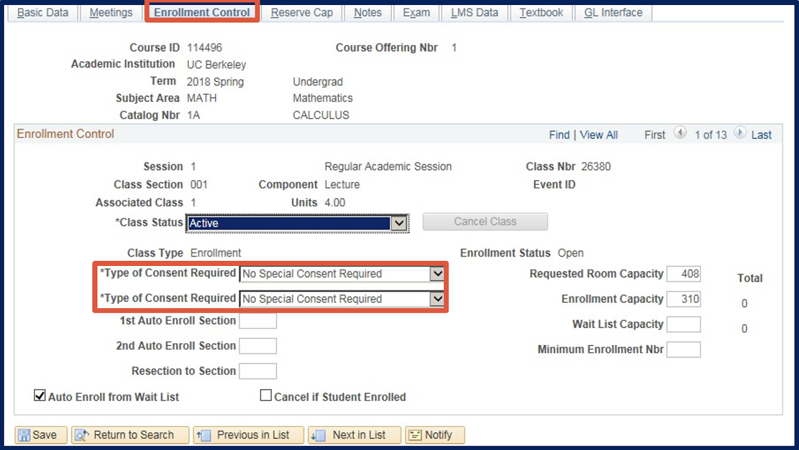 Choose the Type of Consent Required under the Enrollment Control tab