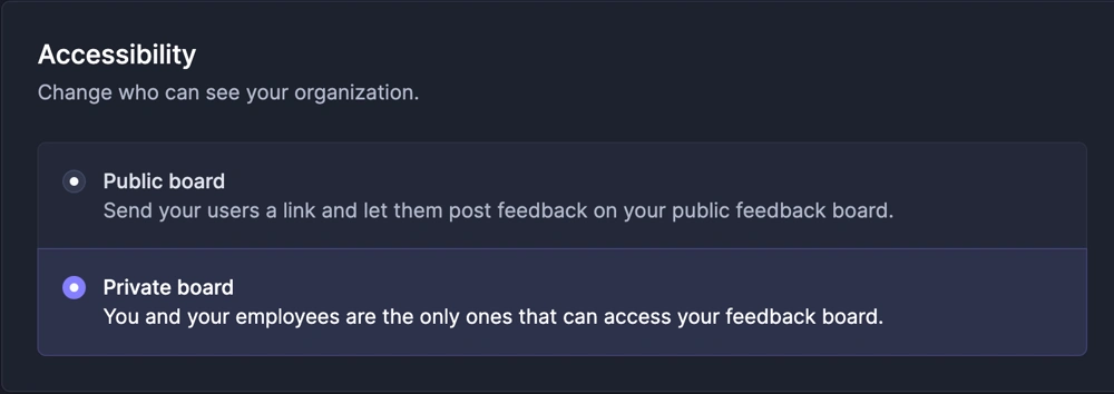 Private board feature in Featurebase for employee feedback.