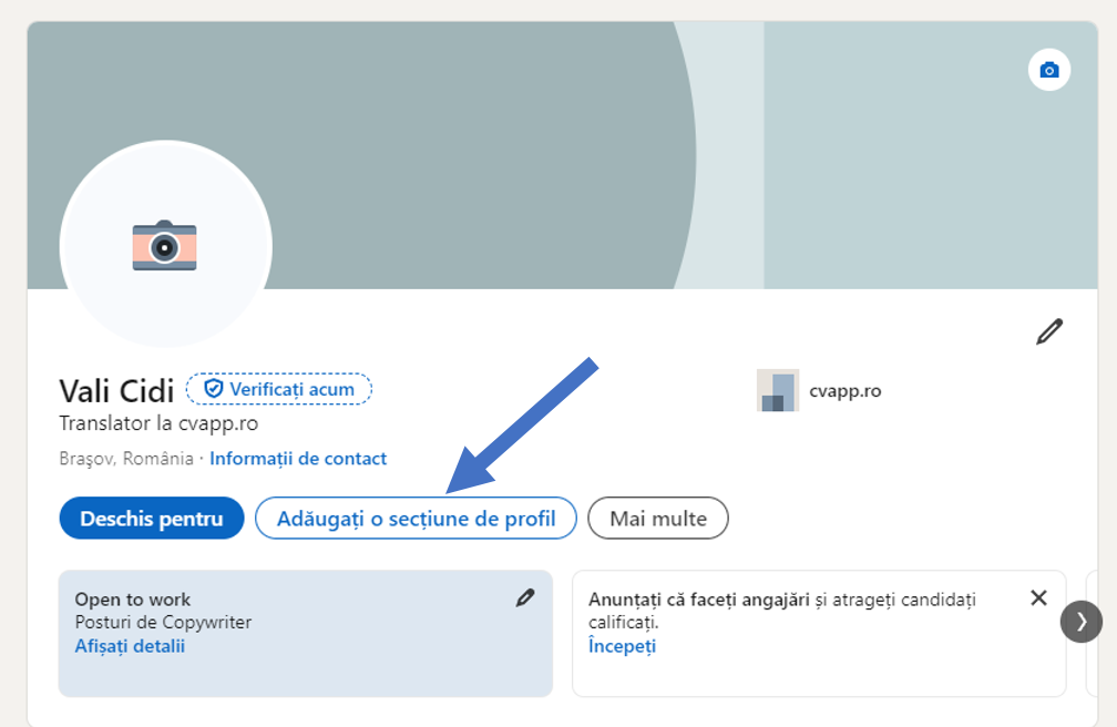 Adăugarea unei secțiuni de profil