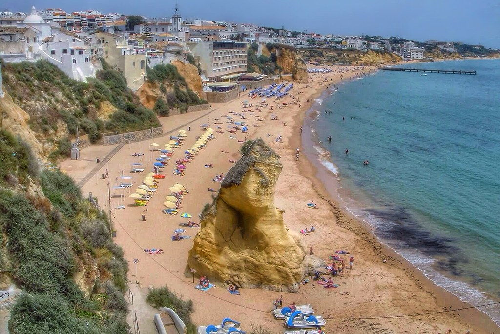 Many people on a beach in Portugal