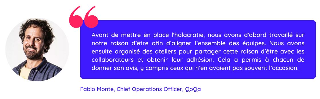 Citation de QoQa sur l'importance de définir sa raison d'être pour améliorer la cohésion d'équipe