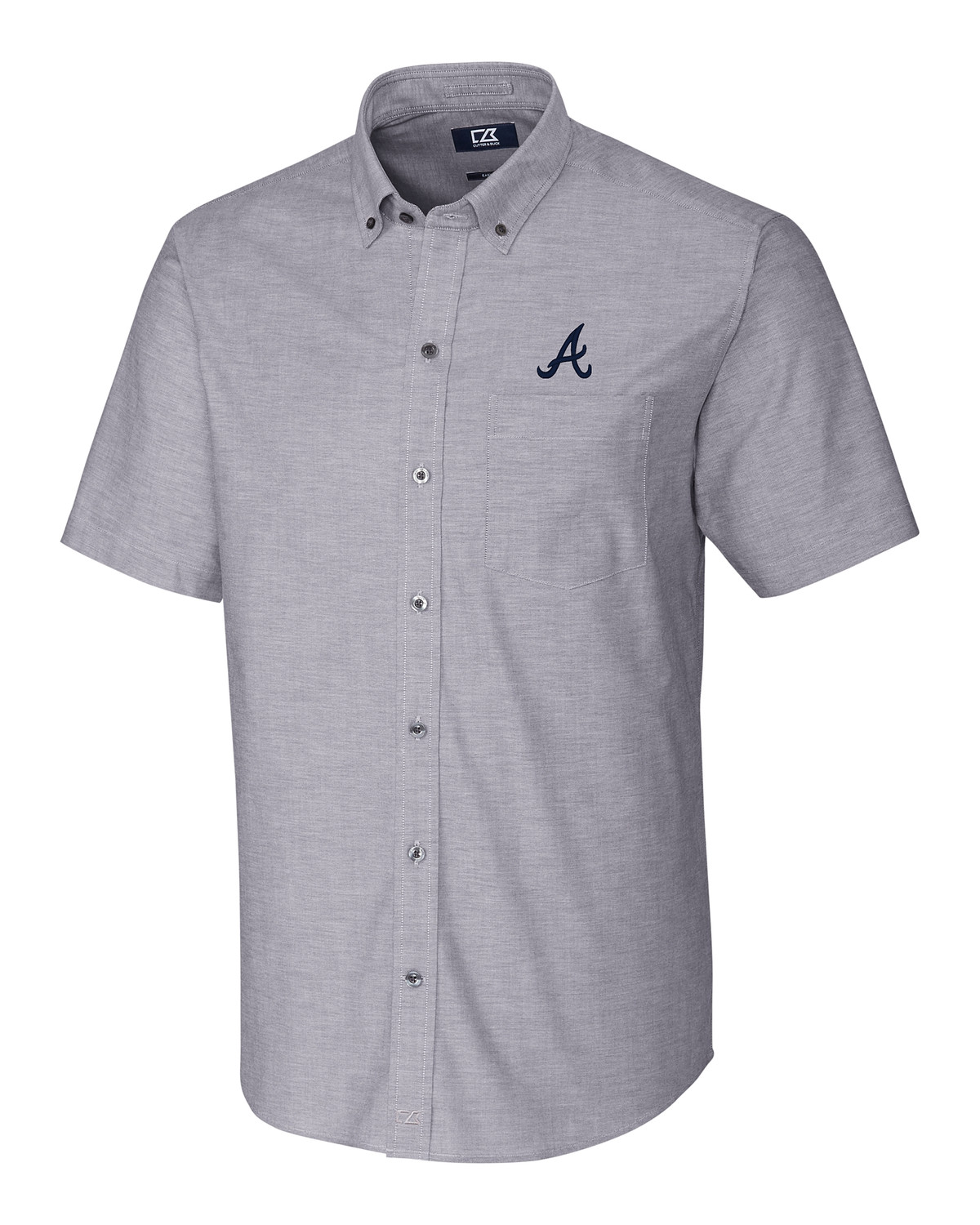 Atlanta Braves Cutter & Buck Stretch Oxford Mens Short Sleeve Dress Shirt in Charcoal