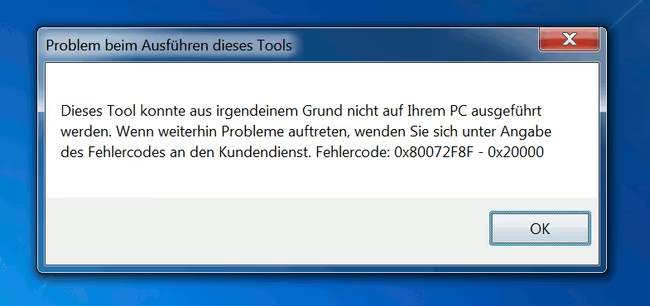 Auftreten des Fehlercodes 0x80072f8f 0x20000