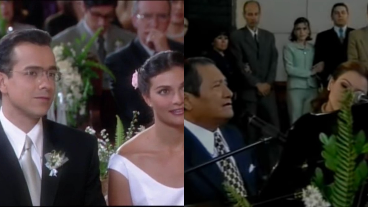 Armando Manzanero y Olga Tañón al piano en el matrimonio de Betty y Armando.