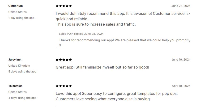 Customers' Reviews on Justuno