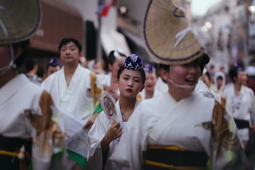 Group of people wearing cultural attire in Koenji