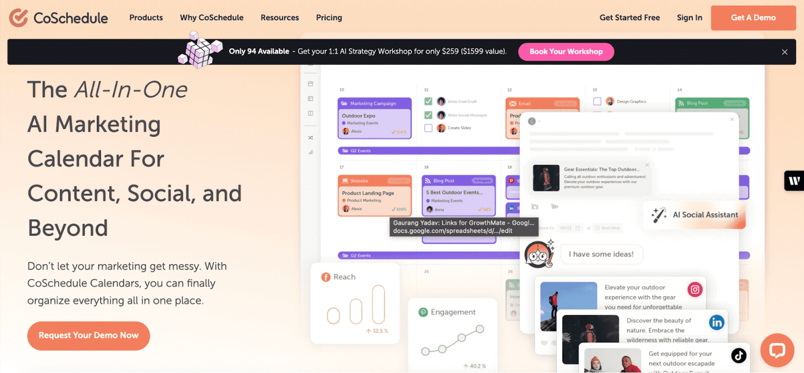 Home page of CoSchedule