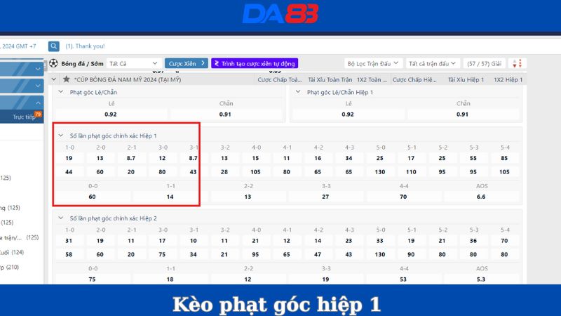 Kèo phạt góc hiệp 1