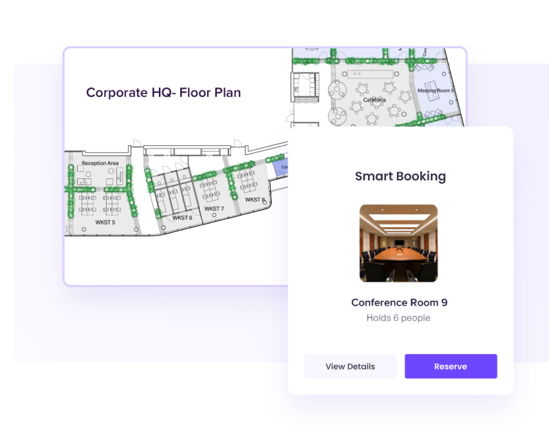 2D image of the facility floor plan and booking information of spaces within the building