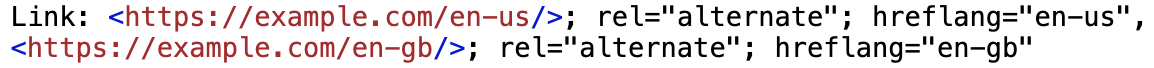 Example of the hreflang attribute inserted in the HTTP header.