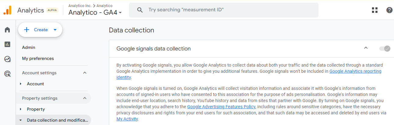 GA4 glossary, ga4 google signals 