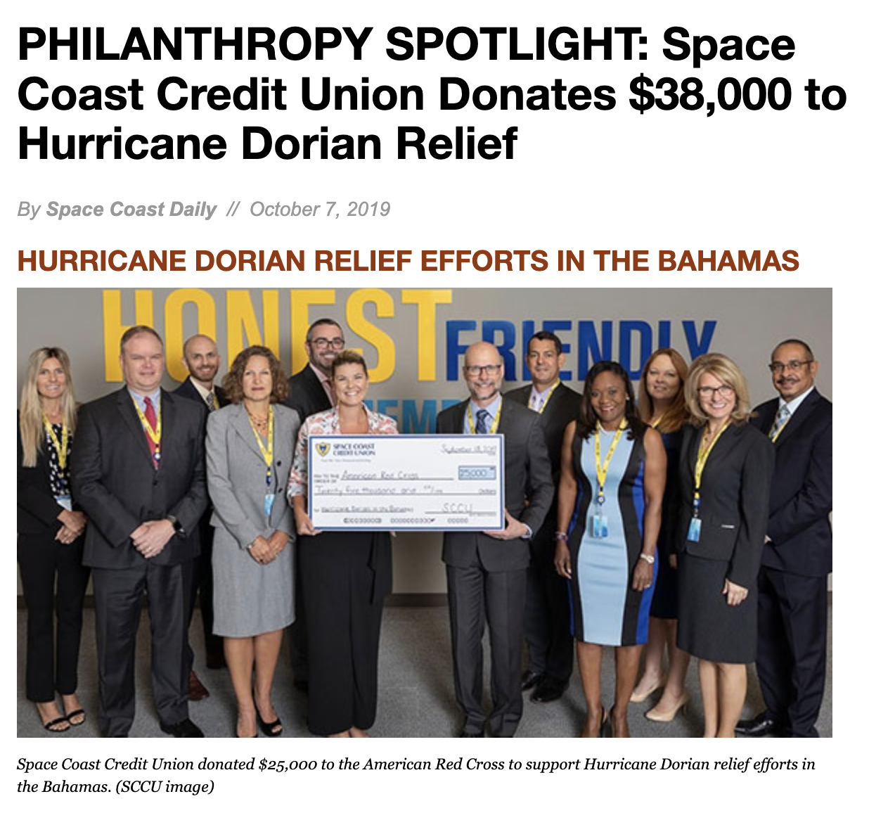 SCCU Donates to Hurricane Relief