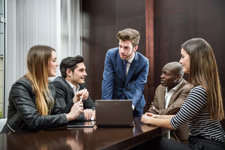 Workers giving ideas for a business project