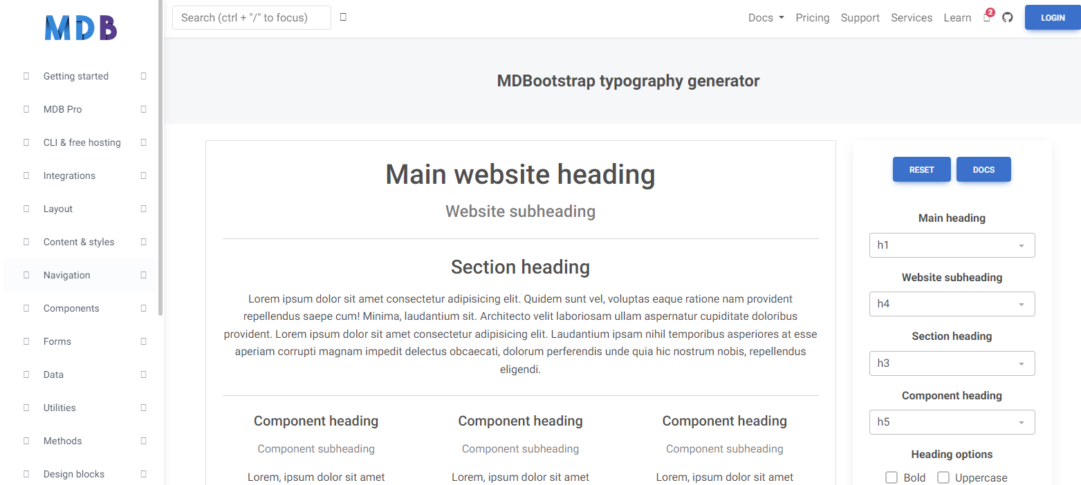 MDBootstrap Typography Generator