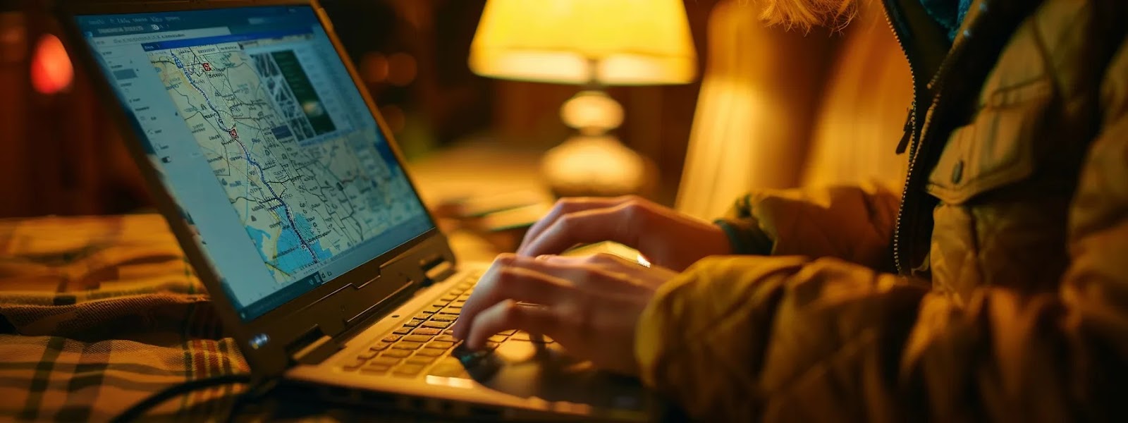 a person typing on a laptop with a map of pharr, texas on the screen.