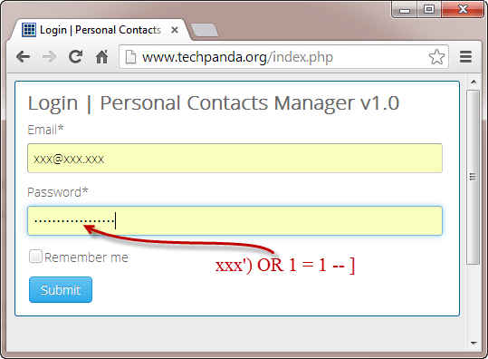 SQL inyectar una aplicación web