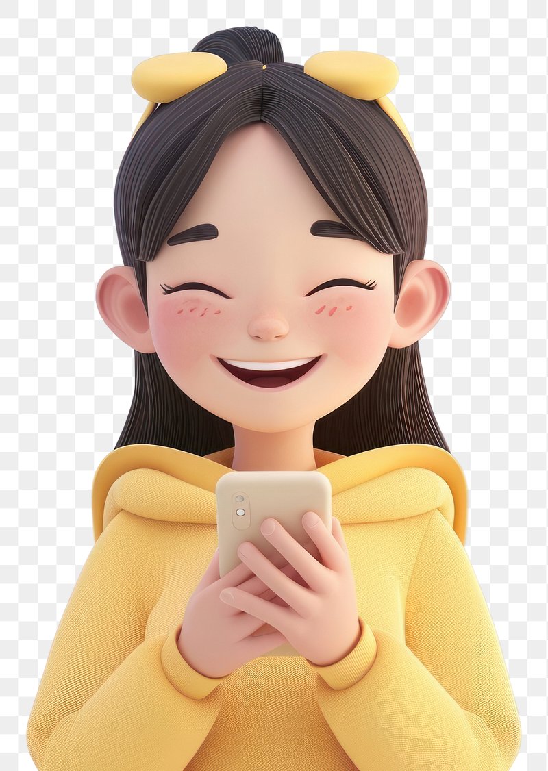 Girls Insta DP holding a phone in a yellow hoodie 