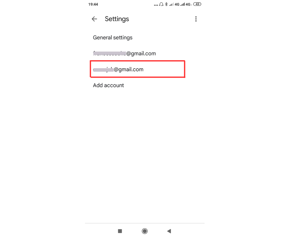 Steps to set up a Gmail account on mobile devices for follow-up reminders - in Gmail settings, choose the Gmail account for the reminders