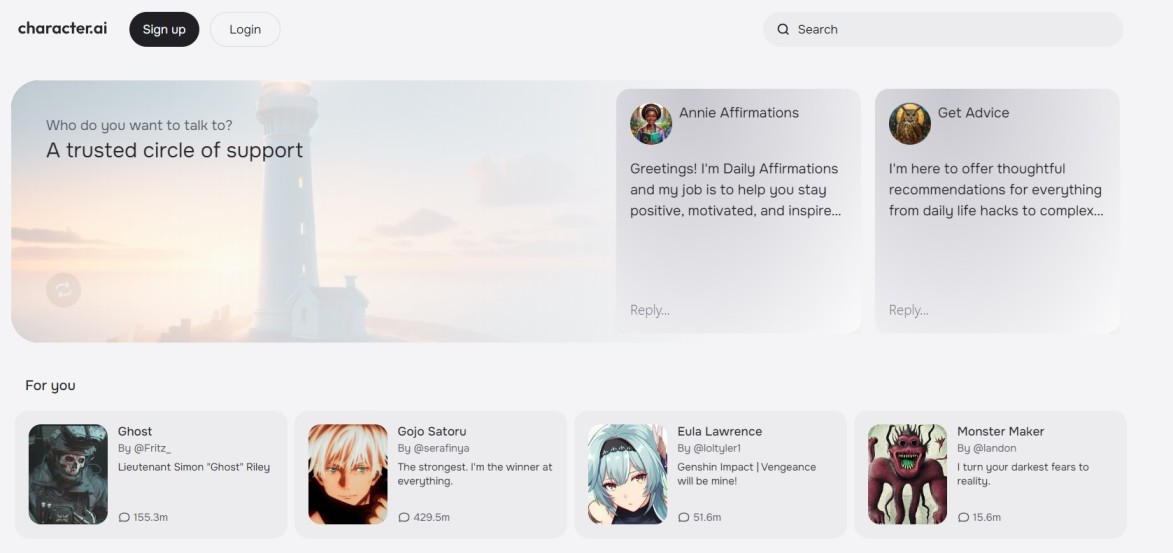 Character.ai Homepage