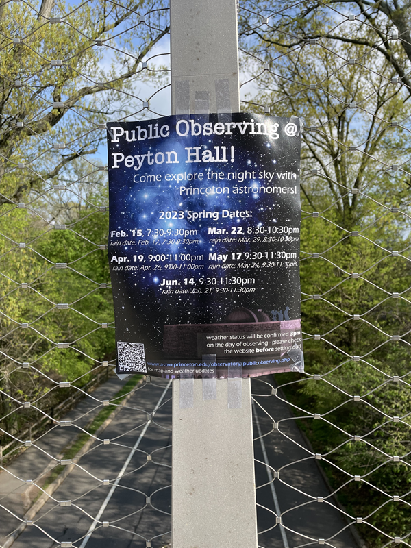 sign displaying public observing times at Peyton Hall