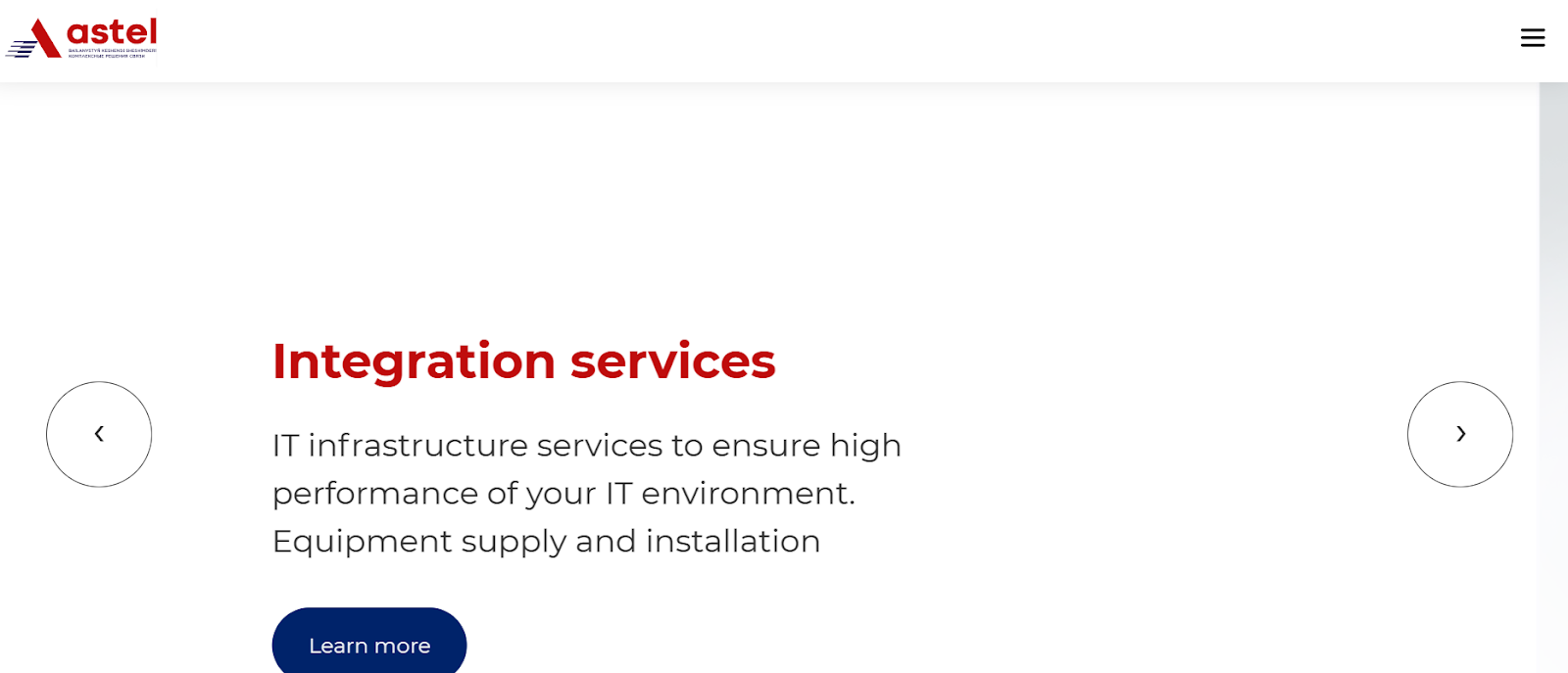 ASTEL website snapshot highlighting the services it offers.