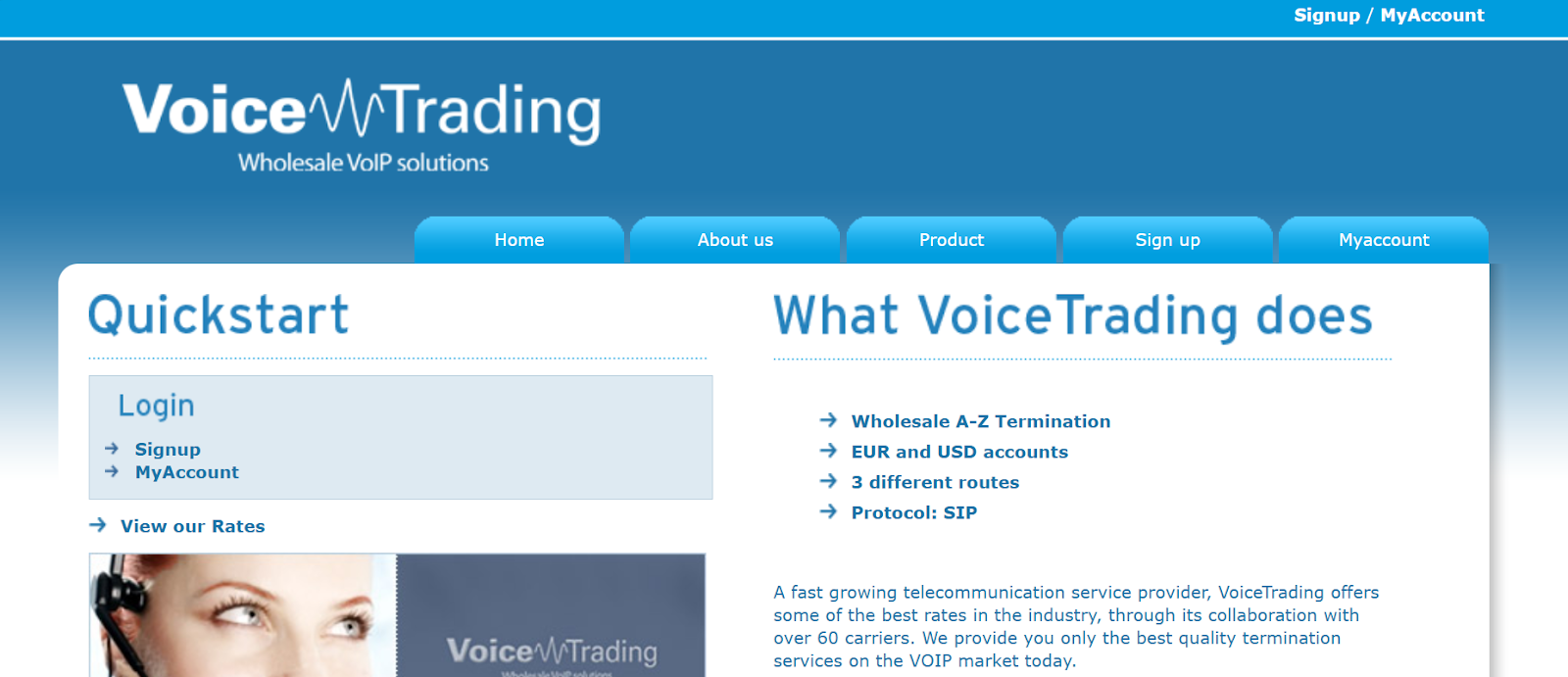 VoiceTrading website snapshot highlighting the services it offers.