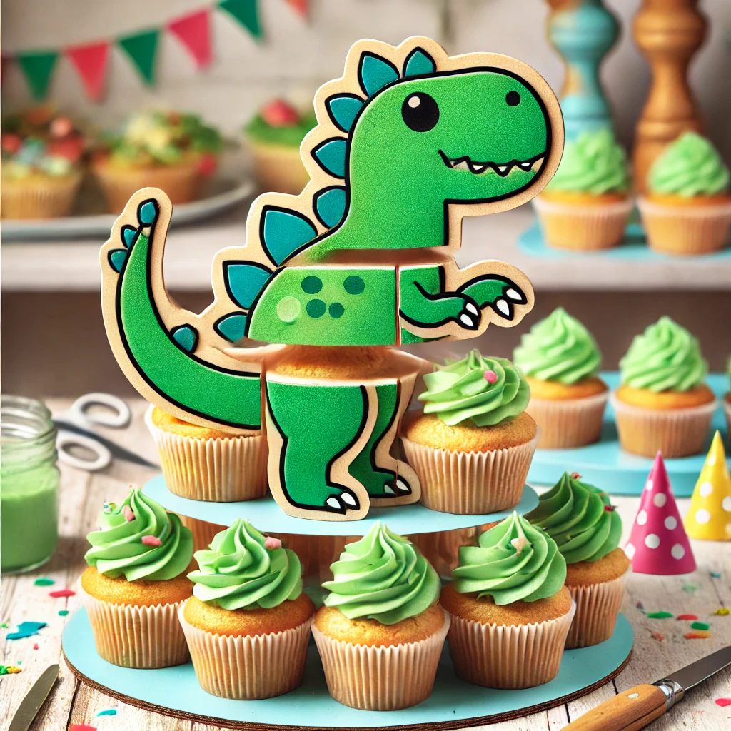 Pull-Apart Cupcake Design Featuring a Dino Ready to-Party