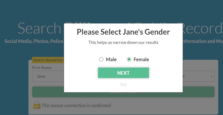 select gender on TruthFinder