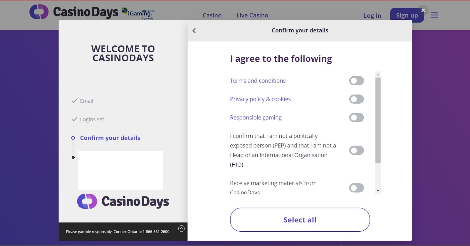 Finalize your Casino Days Ontario Registration