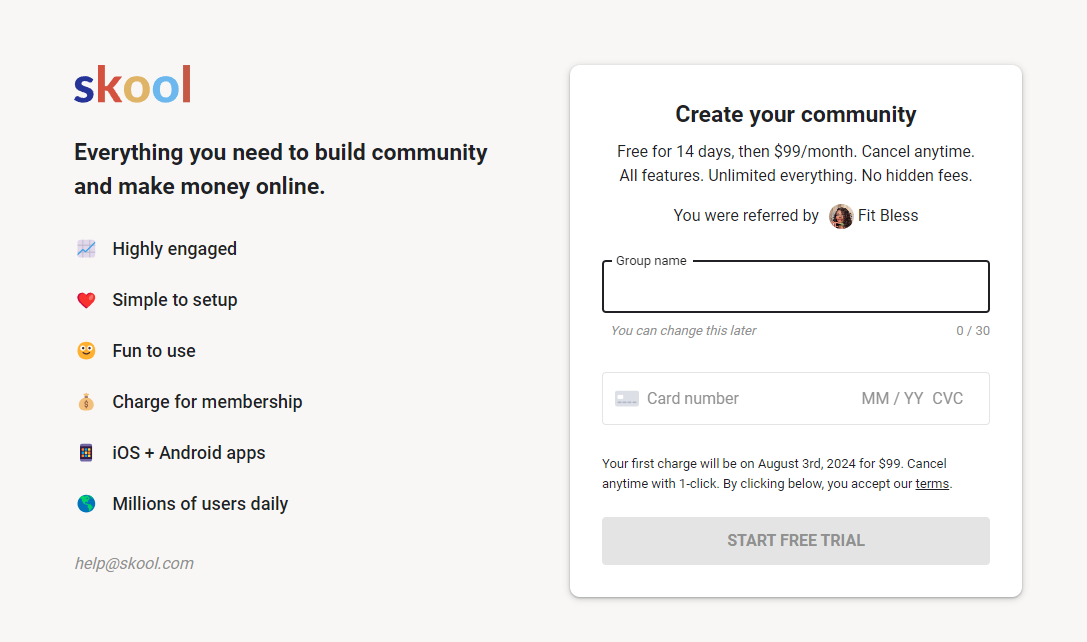 Skool: Everything you need to build community and make money online.