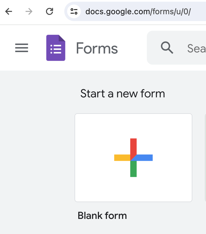 Screenshot of the Google Forms start page, ready to be used for Automated Phone Number Verification.