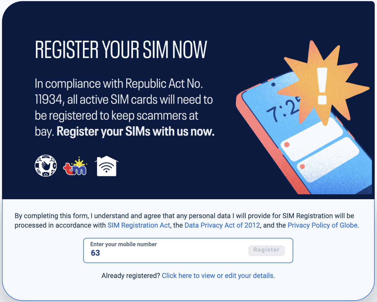 SIM registration