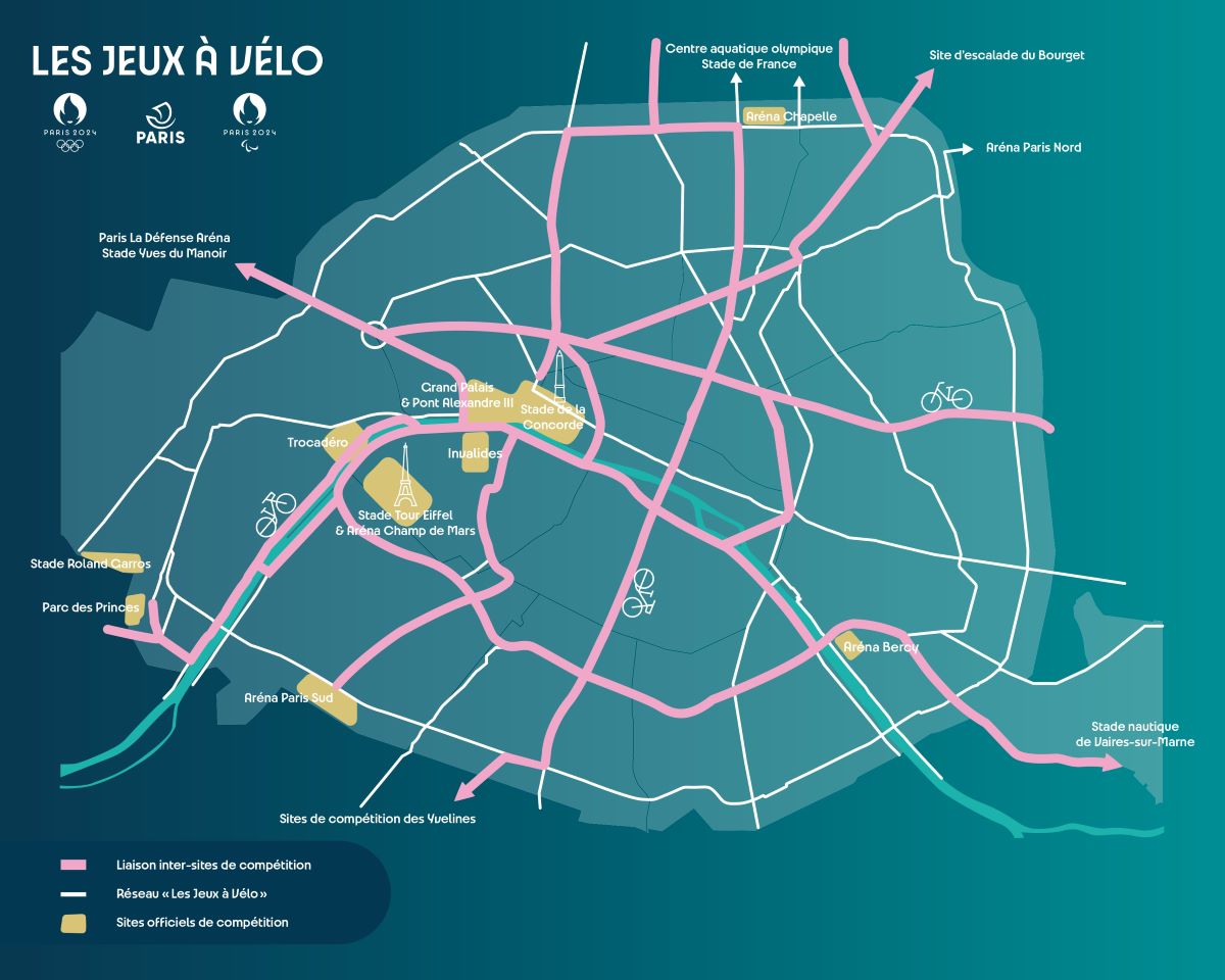 Carte des pistes cyclables pour la période des Jeux Olympiques de Paris