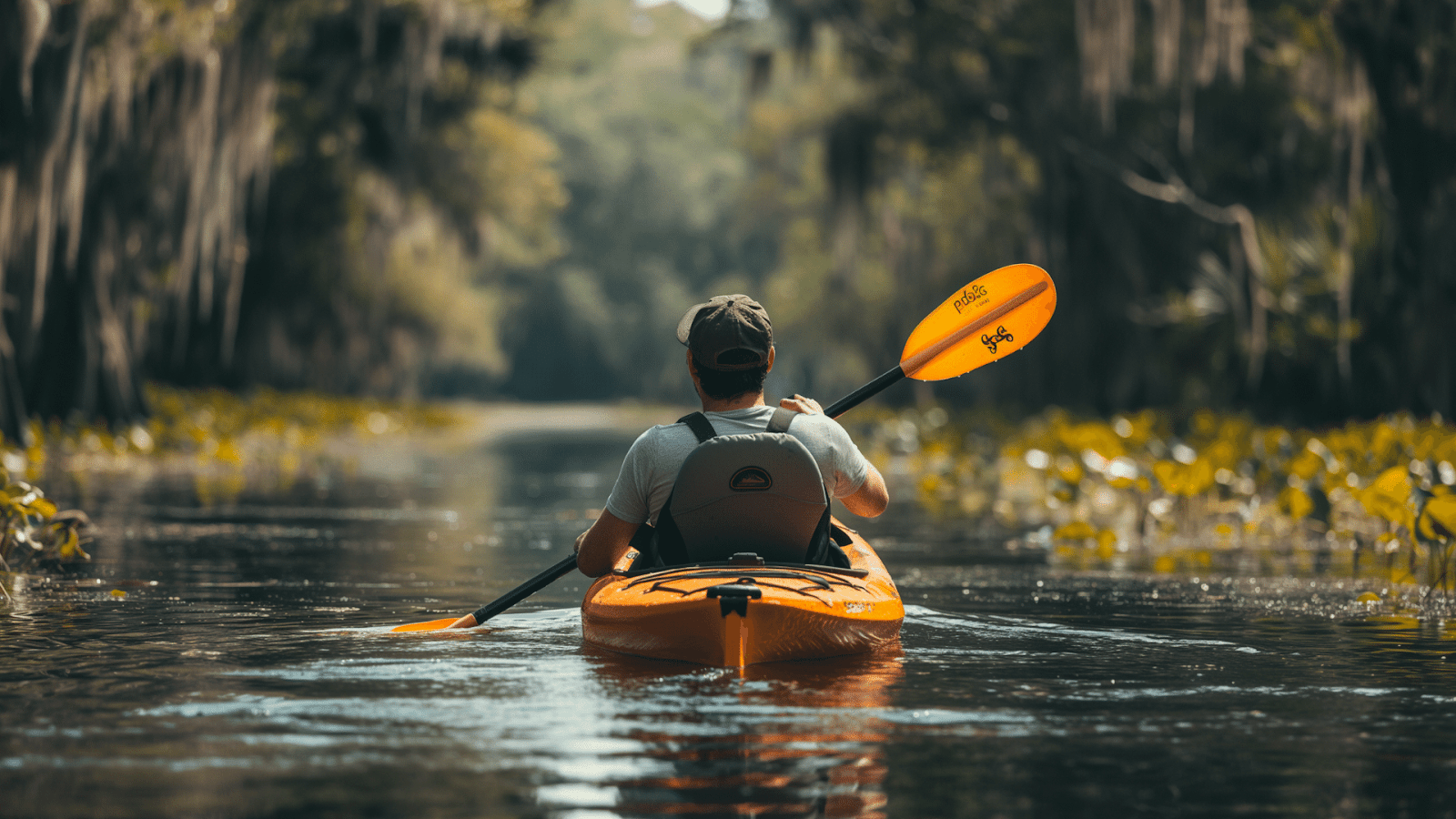 A solo kayaker exploring the tranquil waterways of Palmetto Dunes in the offseason