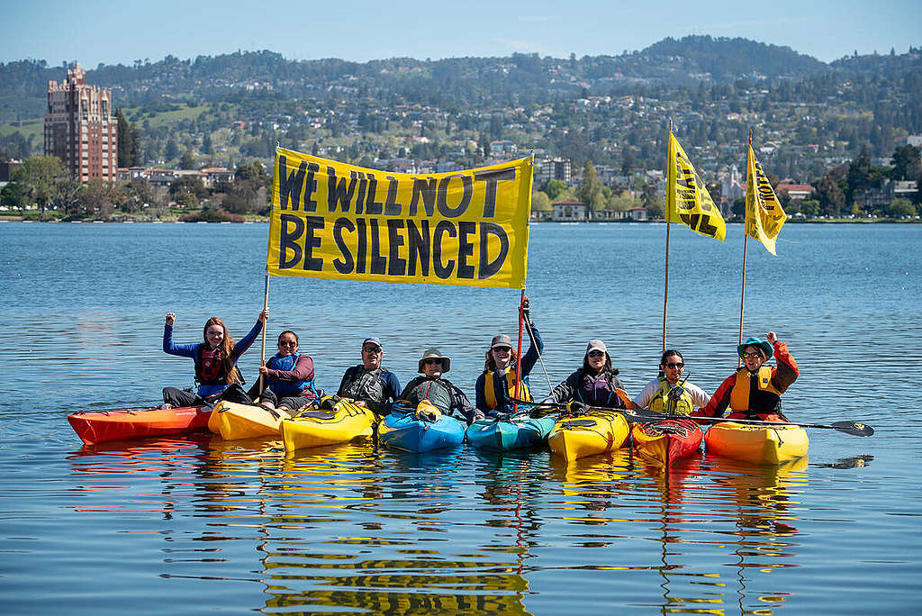 Greenpeace USA Hosts a Rally against Corporations Trying to Sue Critics into Silence in 2023. © Marlena Sloss / Greenpeace