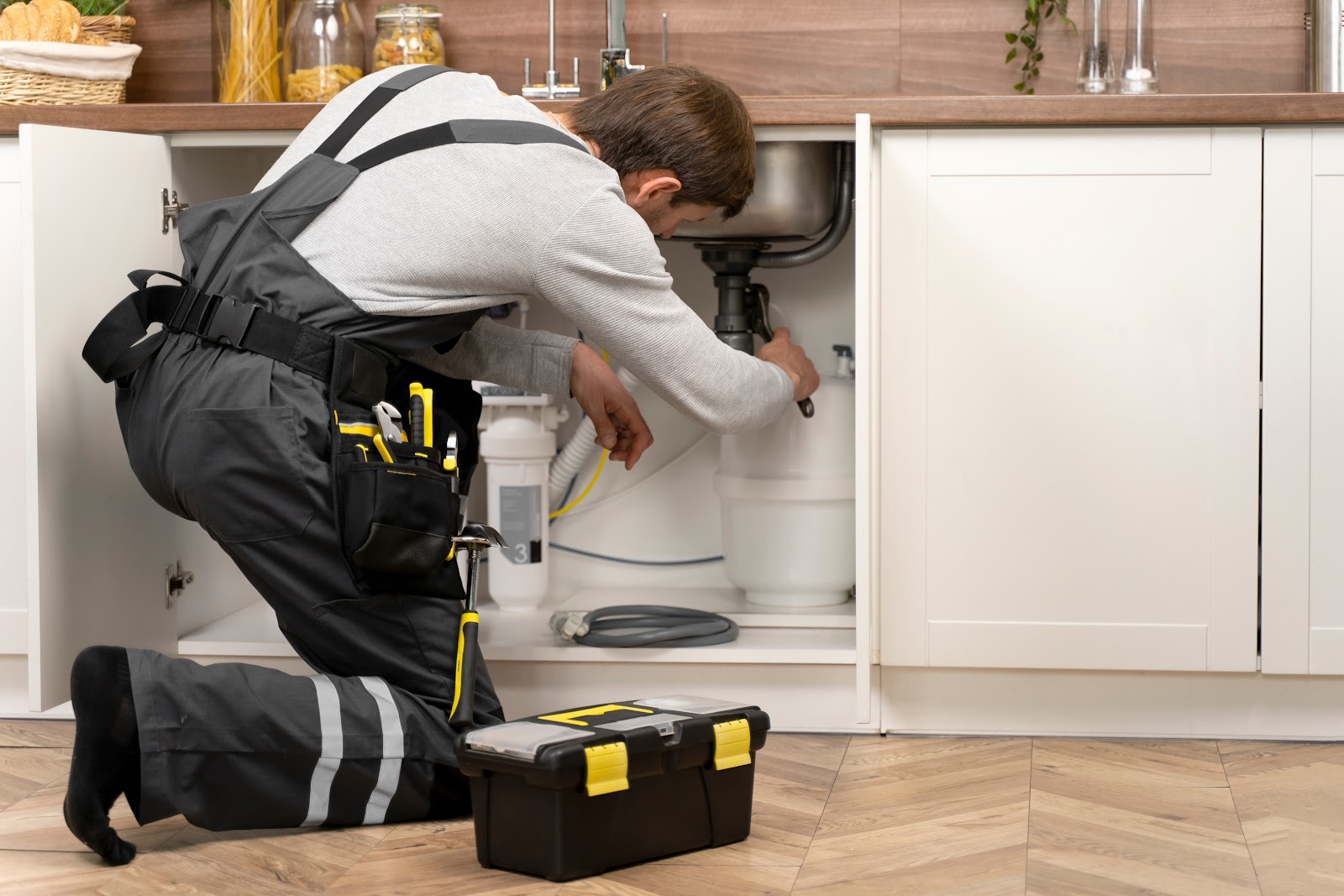 a plumber fixing a sink