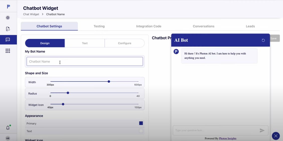 Photon Insights AI Chatbot Widget Snapshot