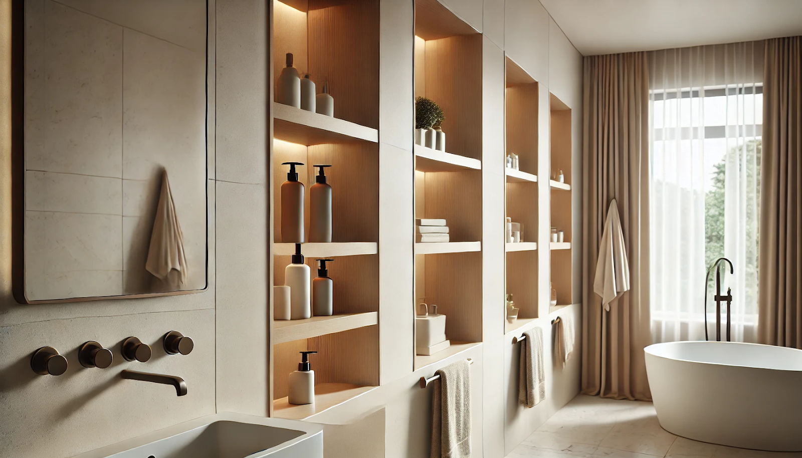 image showcasing bathroom built-in niche shelves