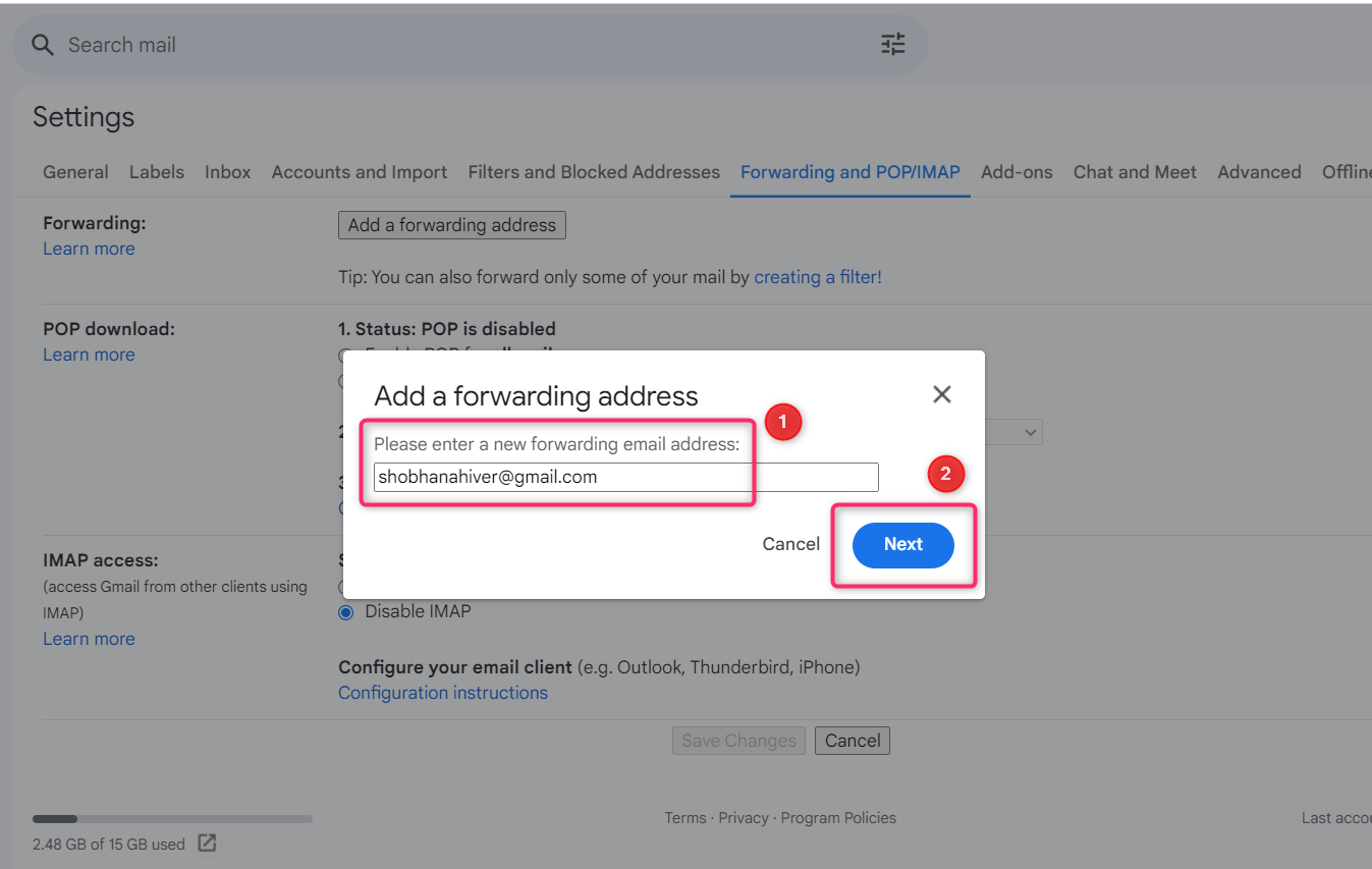 How to add forwarding address in Gmail