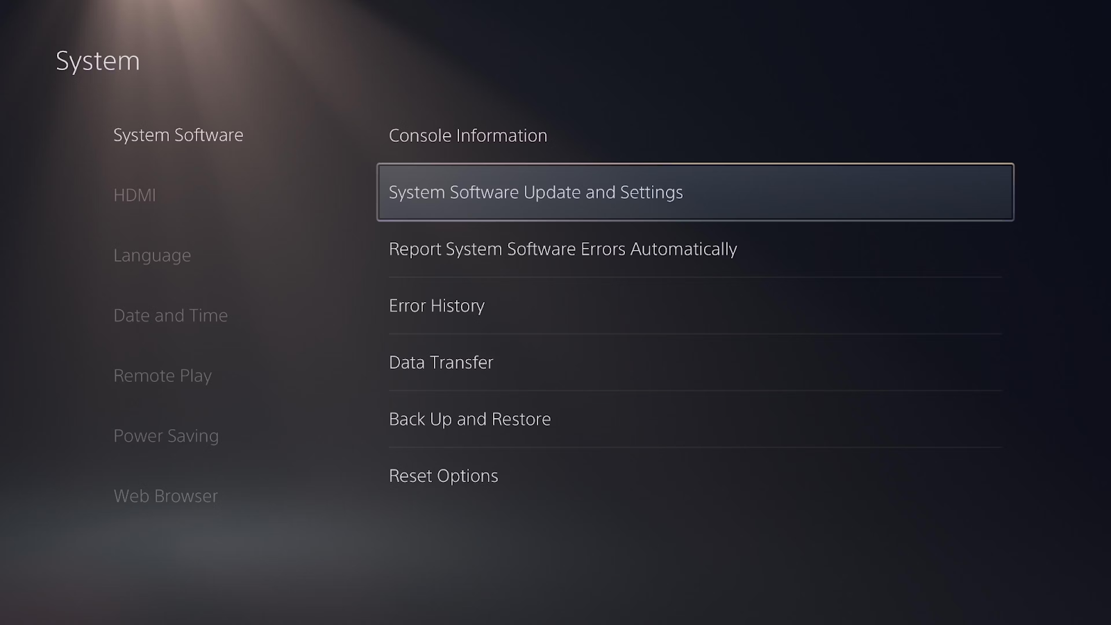 System software update and settings