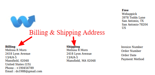 billing and shipping address in packing slip