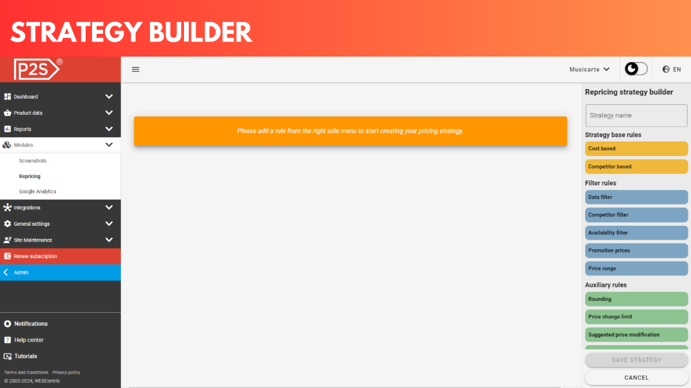 repricing strategy builder