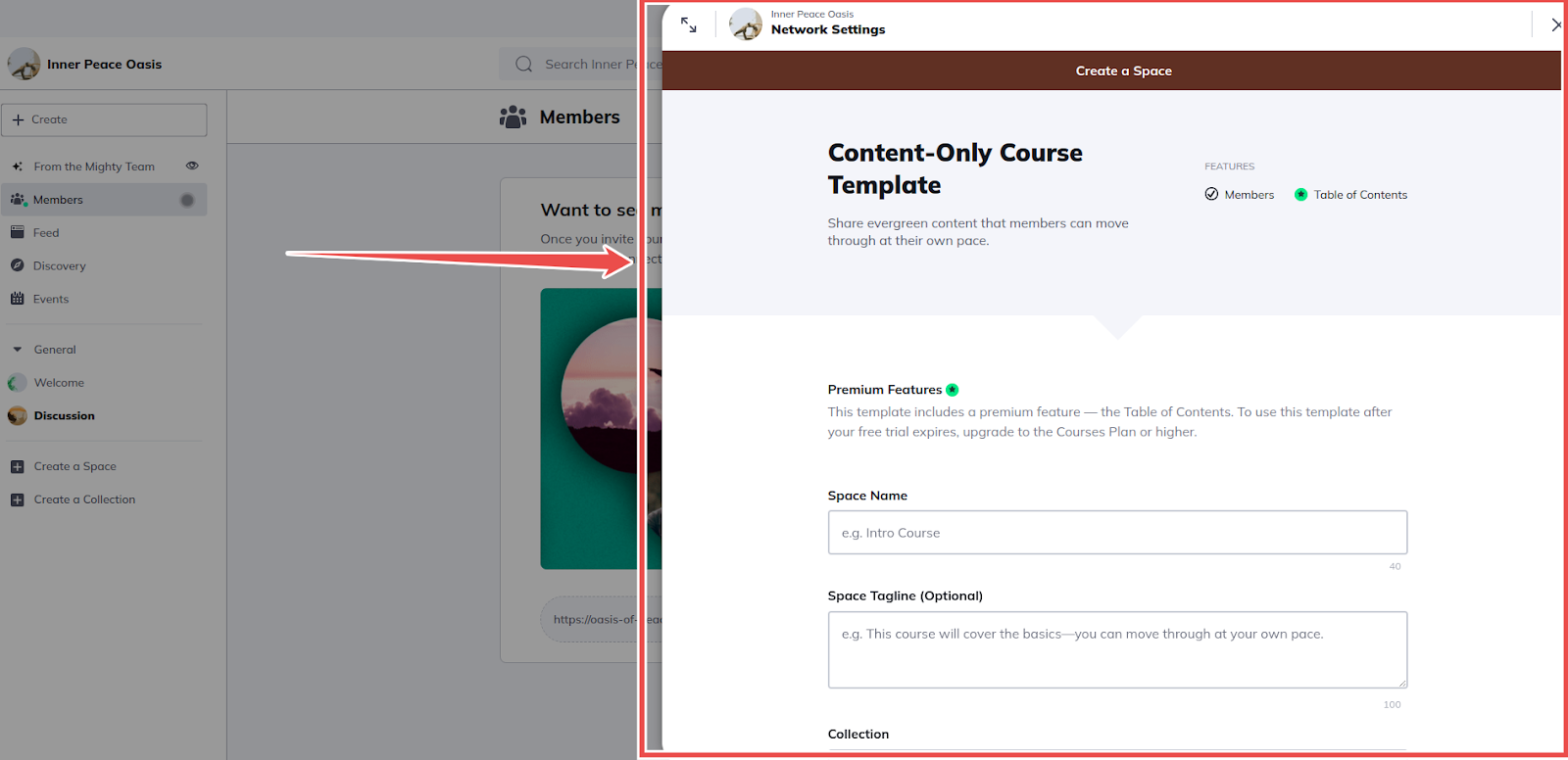 Mighty Networks UI opens as popups