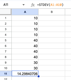 EXCELでの標準偏差計算例