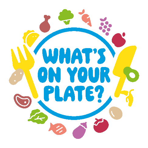 A logo with text and food. Text reads: What's on your plate?