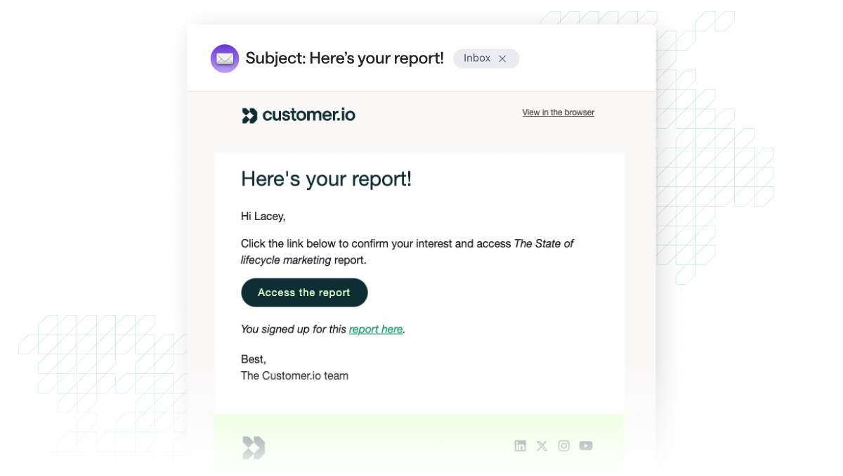 Opt-in email example from Customer.io