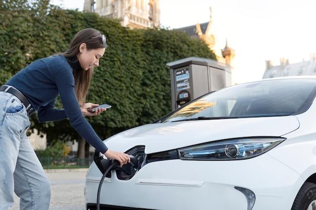 Close up on electric car in france