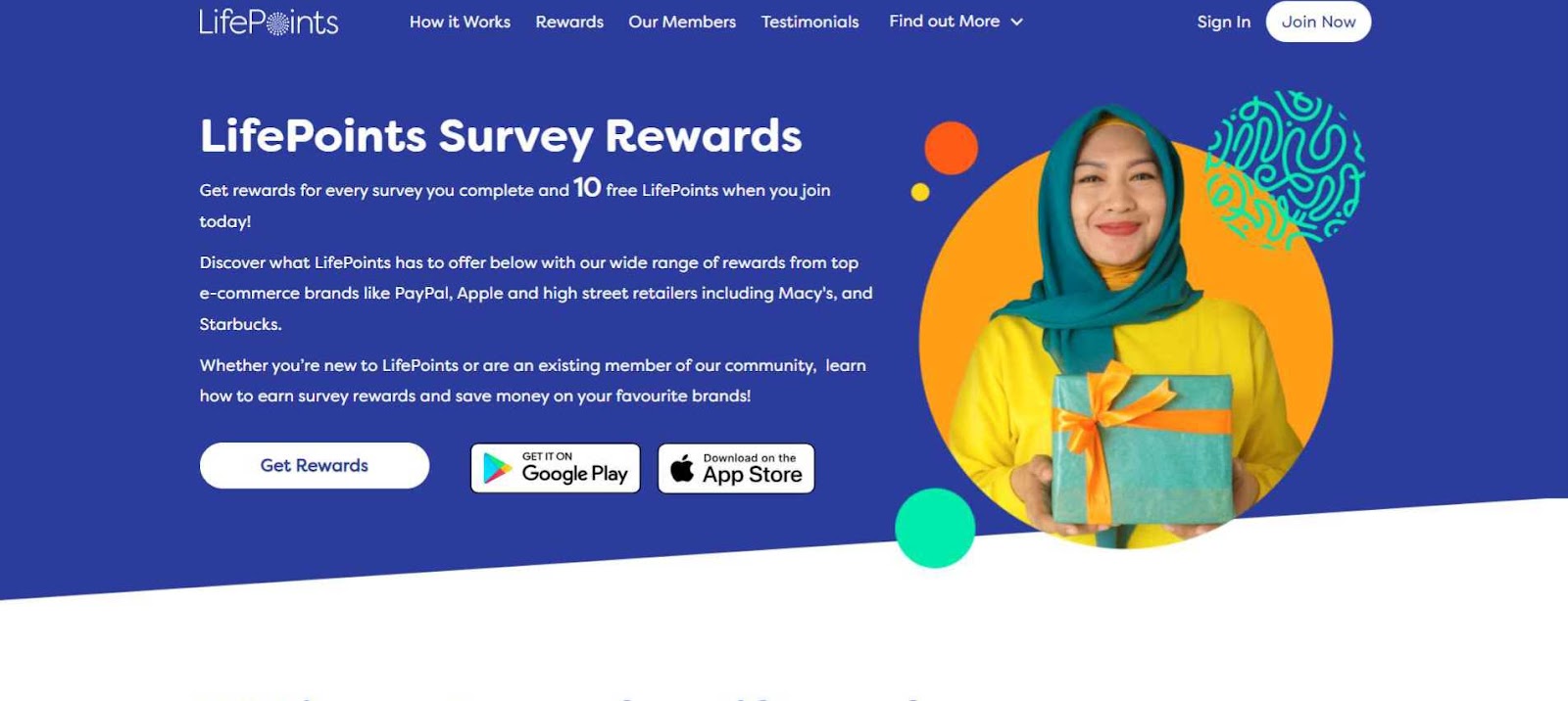 The LifePoints website offering the opportunity to earn survey rewards, including a Target gift card, and save money on major brands. 