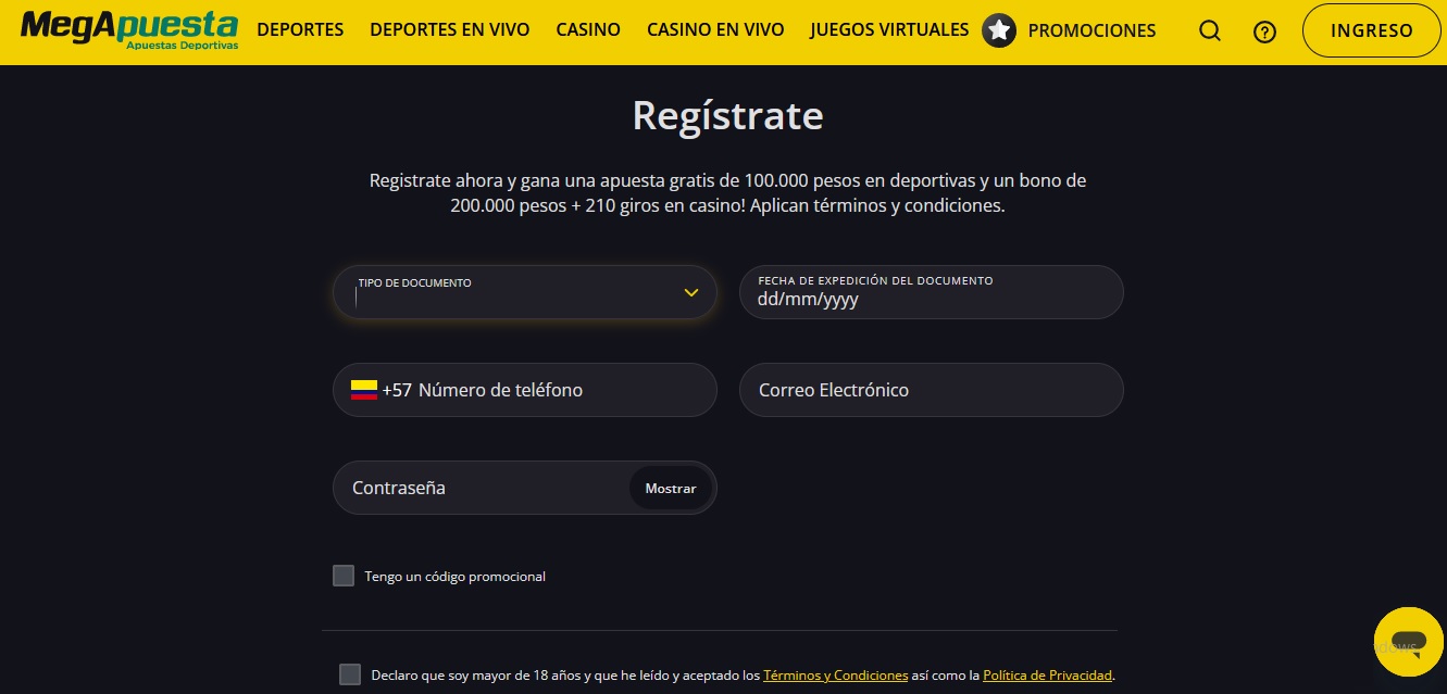 Registro Fácil MegApuesta