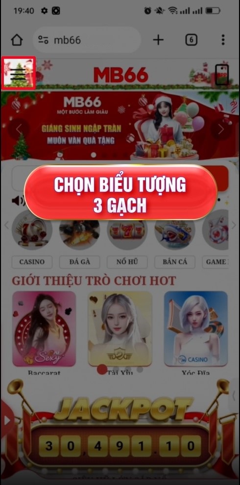 Chọn biểu tượng 3 gạch